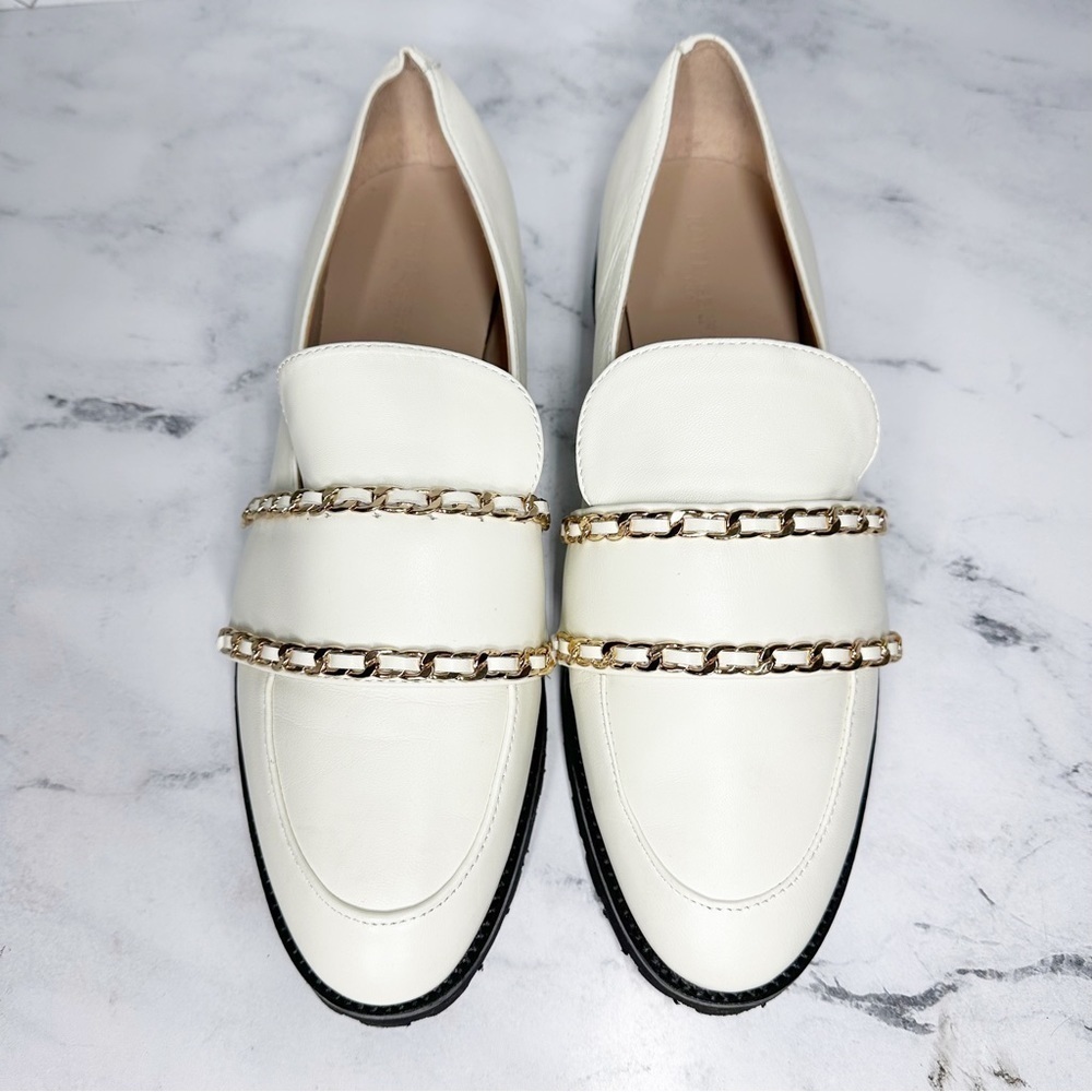 Karl Lagerfeld White Loafers with Gold Chain Detail